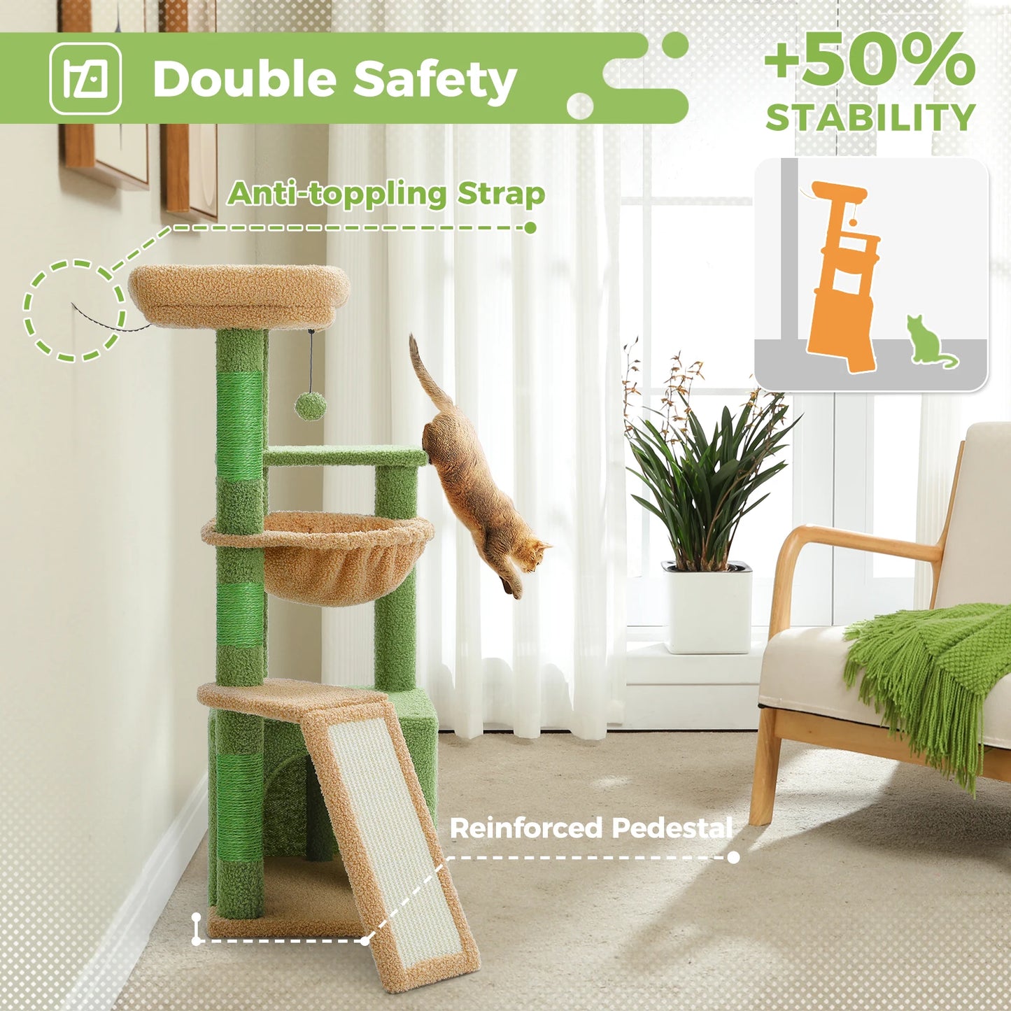 Arbre à Chat Petit avec Hamac et Griffoir - Tour Chat Intérieur.