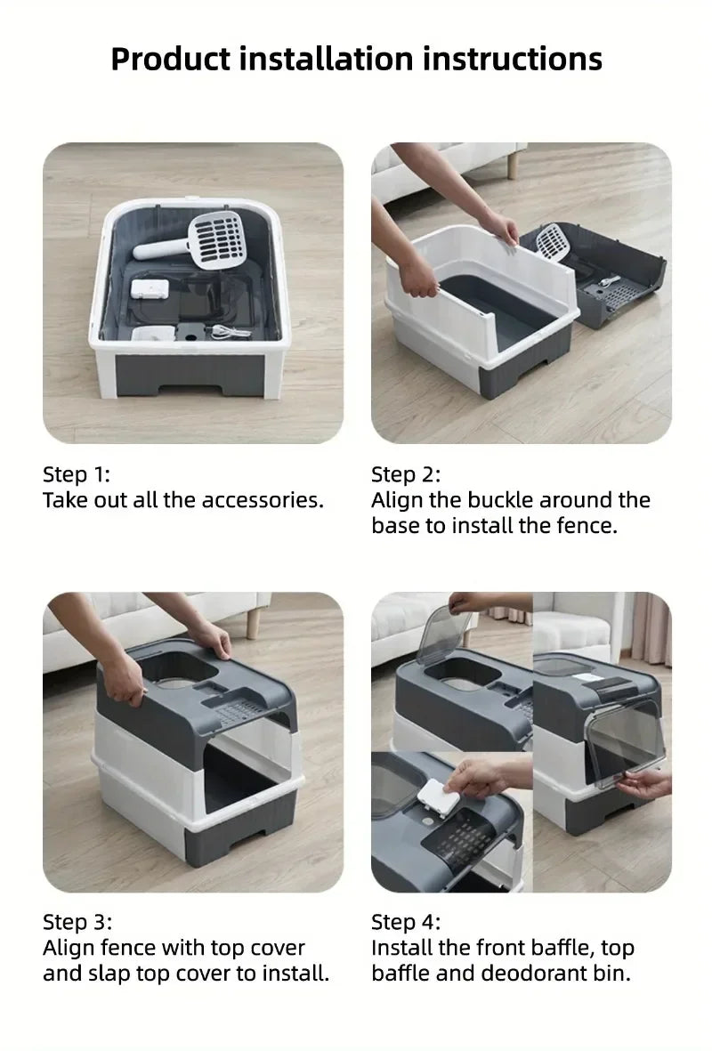 Litière Chat Fermée Anti-Odeur UV - Bac à Litière Tiroir Grande Taille.