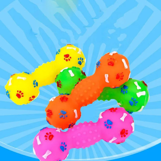 Jouet Os Chien Chat en Plastique Couineur - Haltère Interactif à Mâcher