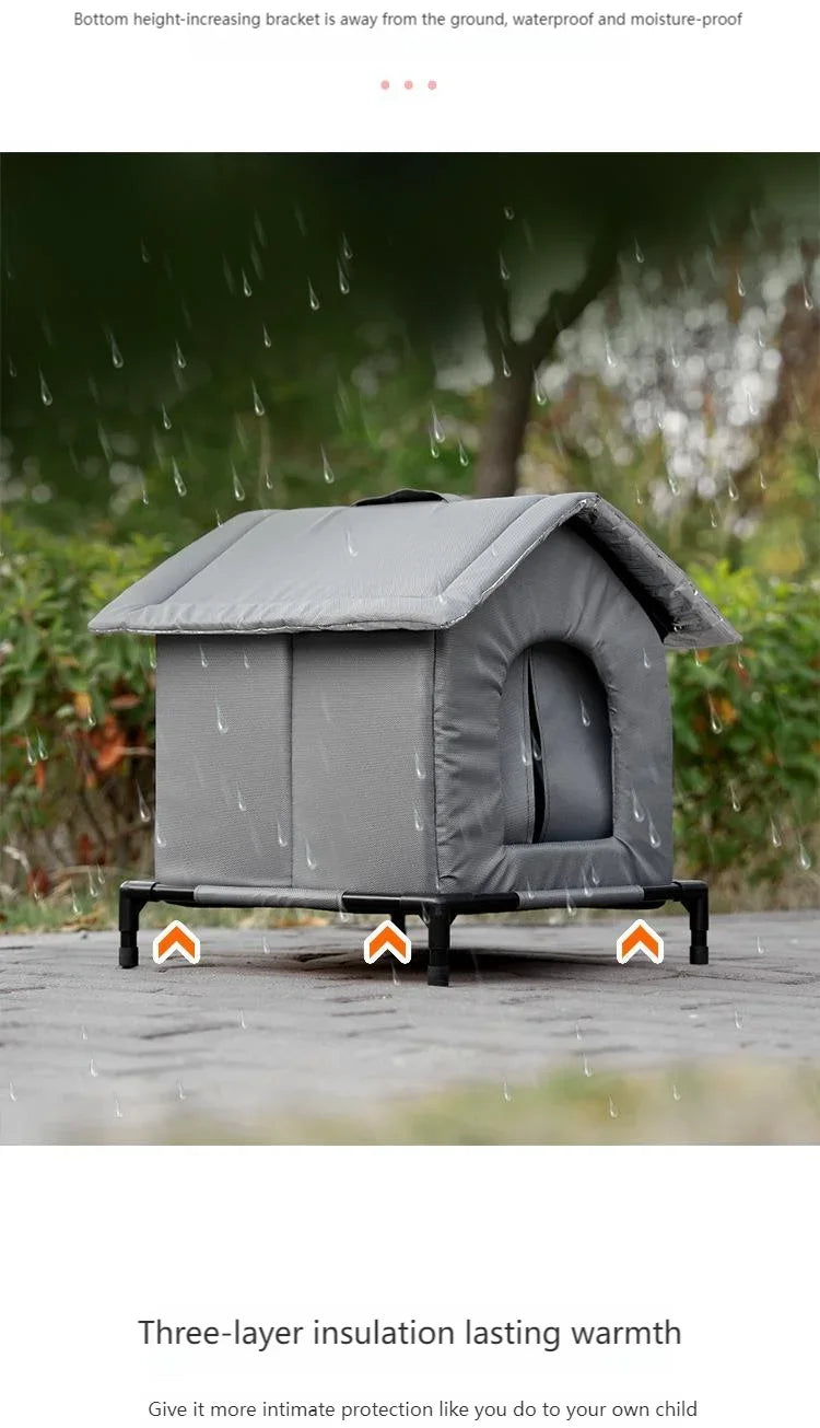 Niche Chat Chien Extérieur Imperméable Hiver - Abri Pliable Lavable