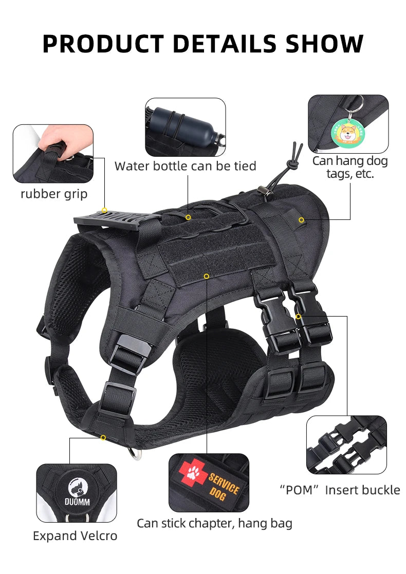 Harnais Tactique Chien Anti-Traction Oxford Léger - Gilet Réfléchissant Grand Chien