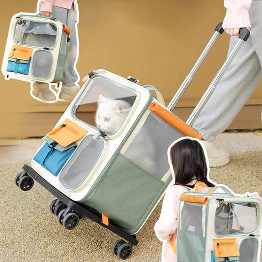 Sac Trolley Chat Chien HOOPET - Valise Transport Portable Détachable