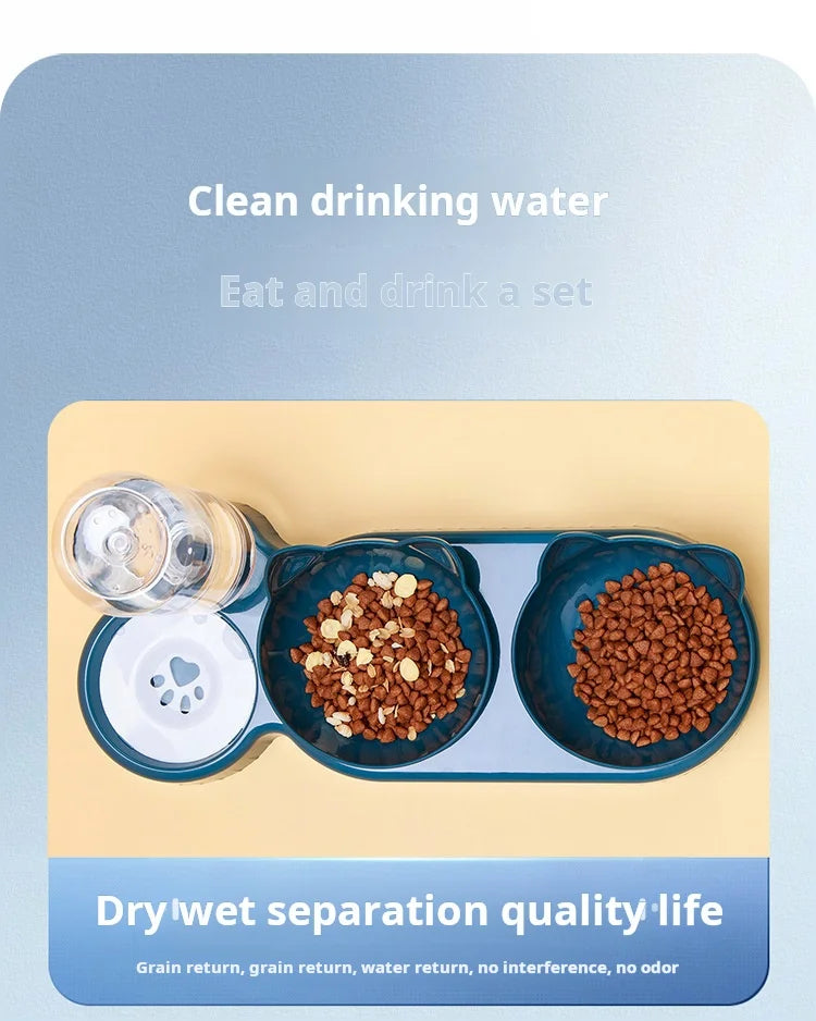 Gamelle Surélevée Chat 3 en 1 avec Distributeur d'Eau - Protection Cervicale