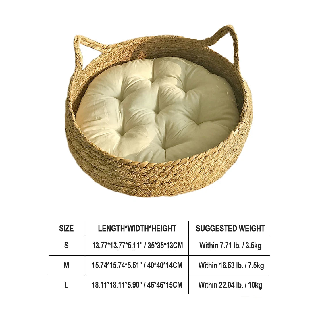 Panier Lit en Rotin pour Chat et Chien - Niche Naturelle Confortable