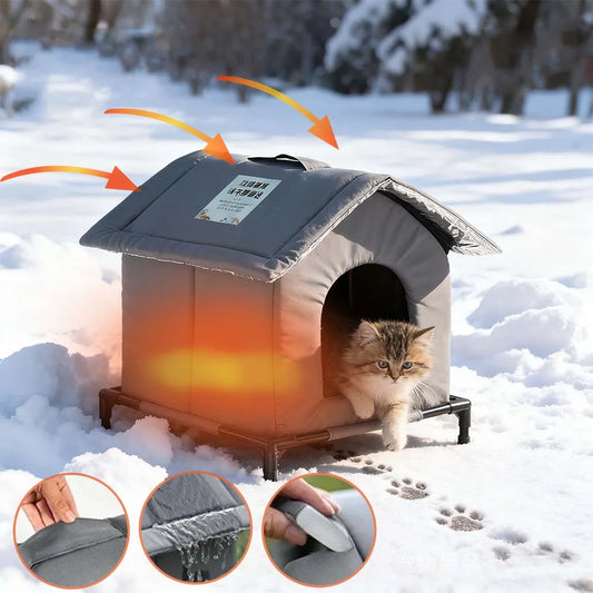 Caseta impermeable para perros y gatos para exteriores, ideal para el invierno - Refugio plegable y lavable | Accesorios para mascotas