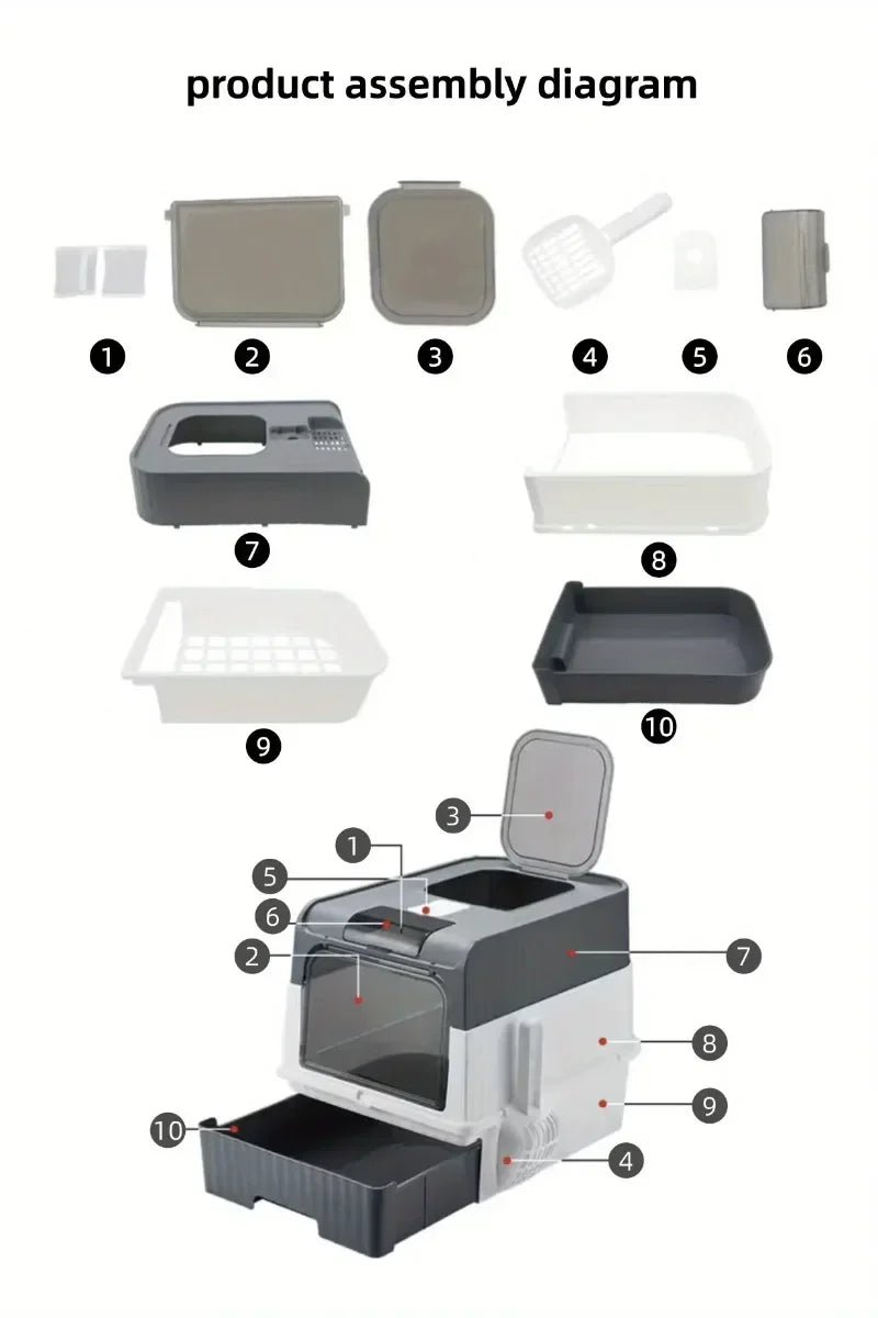 Litière Chat Fermée Anti-Odeur UV - Bac à Litière Tiroir Grande Taille.