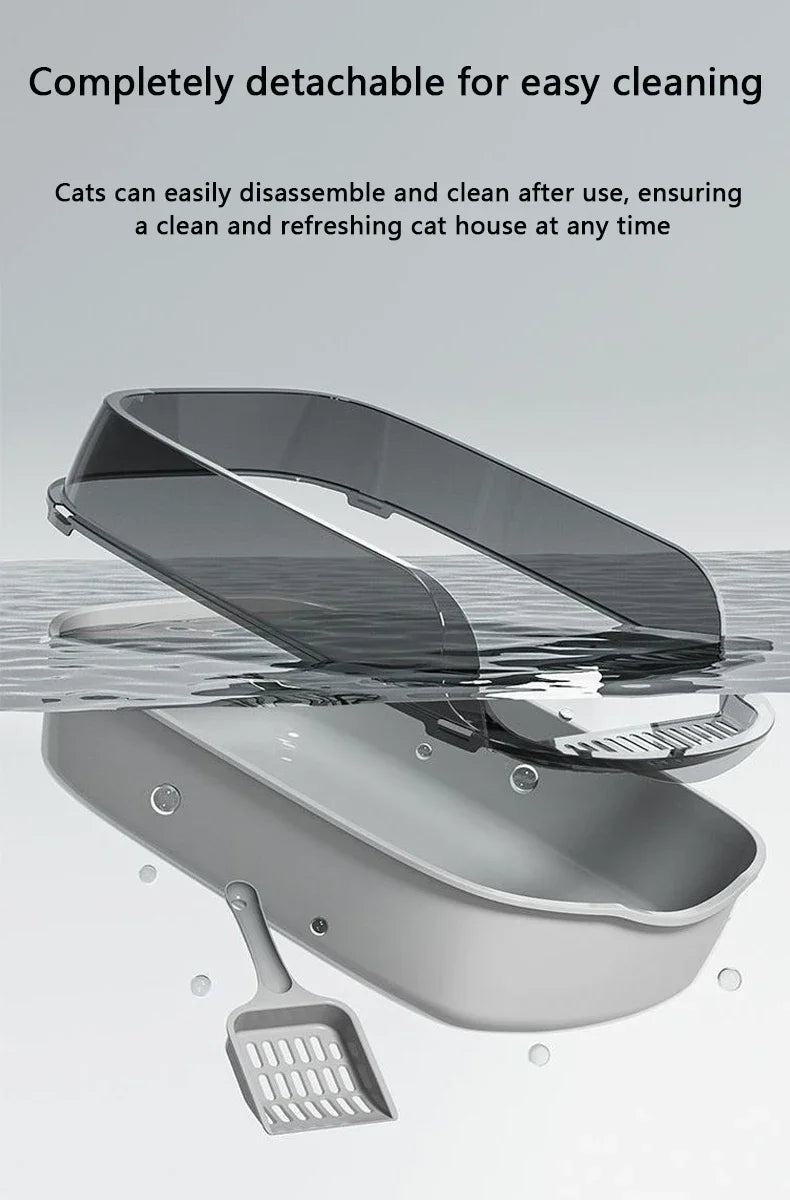 Bac à Litière Chat Semi-Fermé Anti-Éclaboussures avec Pelle.