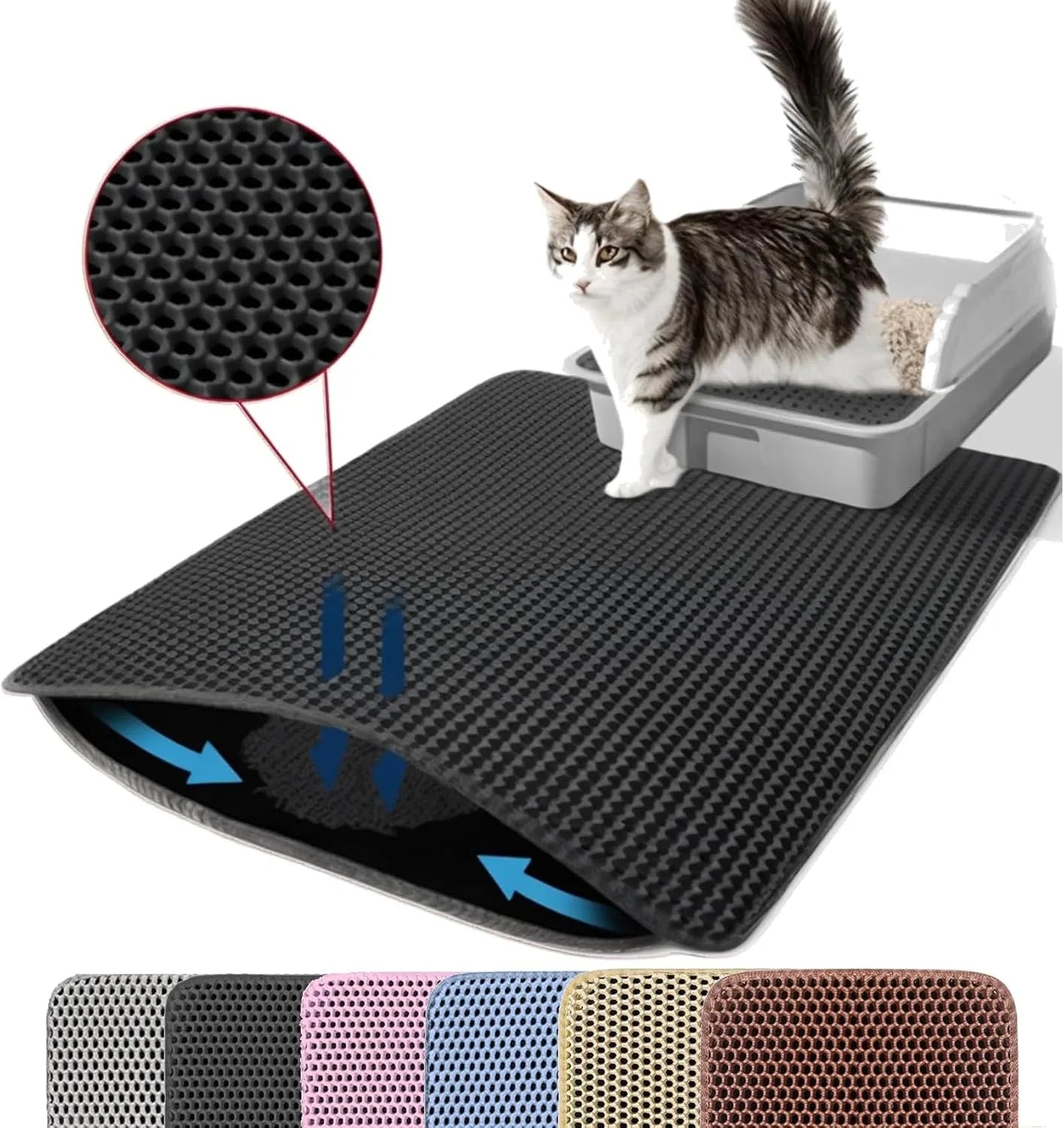 Alfombrilla para arena de gato de doble capa, antideslizante e impermeable - Accesorios para mascotas