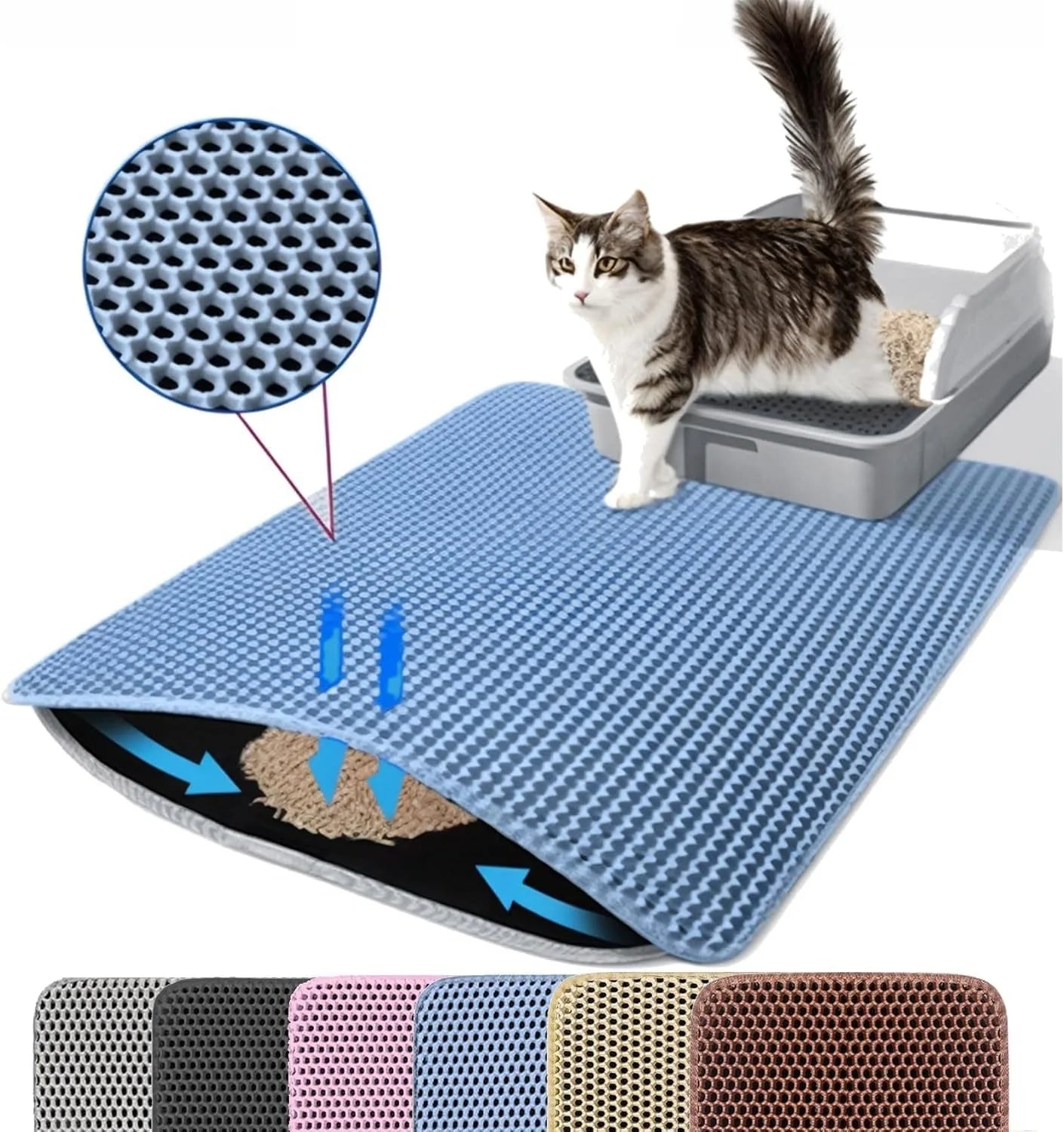Alfombrilla para arena de gato de doble capa, antideslizante e impermeable - Accesorios para mascotas