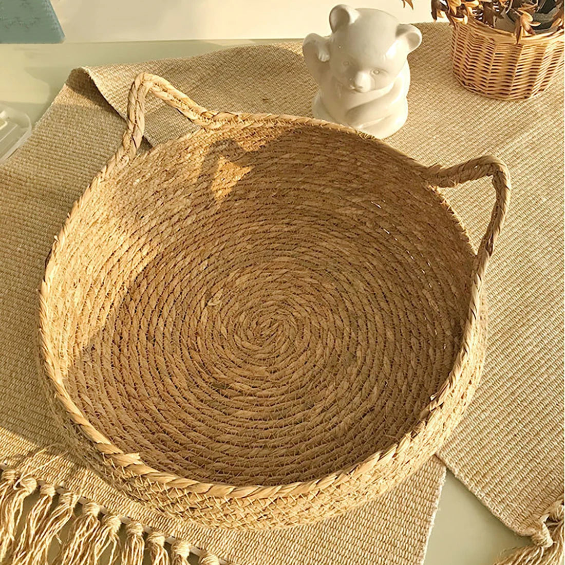 Panier Lit en Rotin pour Chat et Chien - Niche Naturelle Confortable
