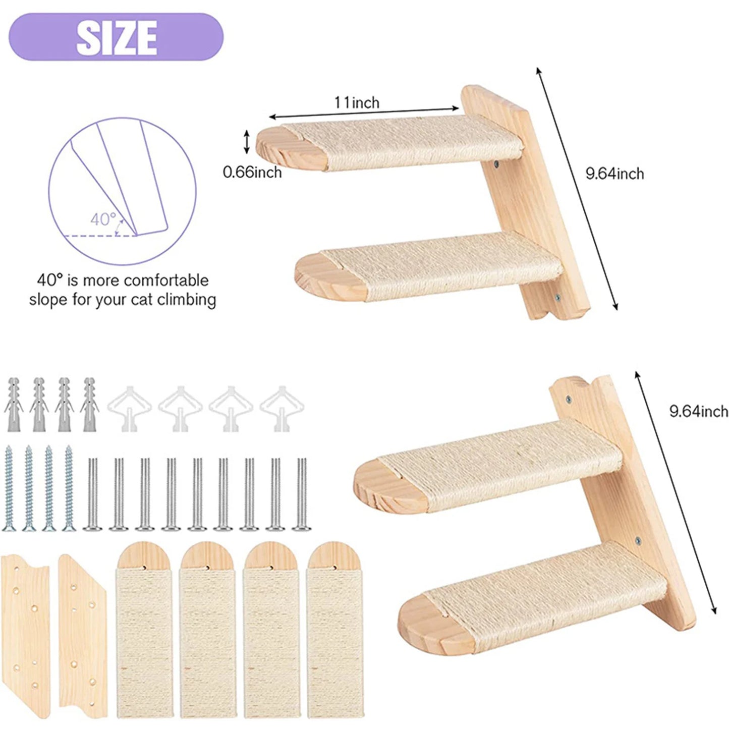 Étagère Murale Chat avec Hamac - Escalier Griffoir Arbre Activité