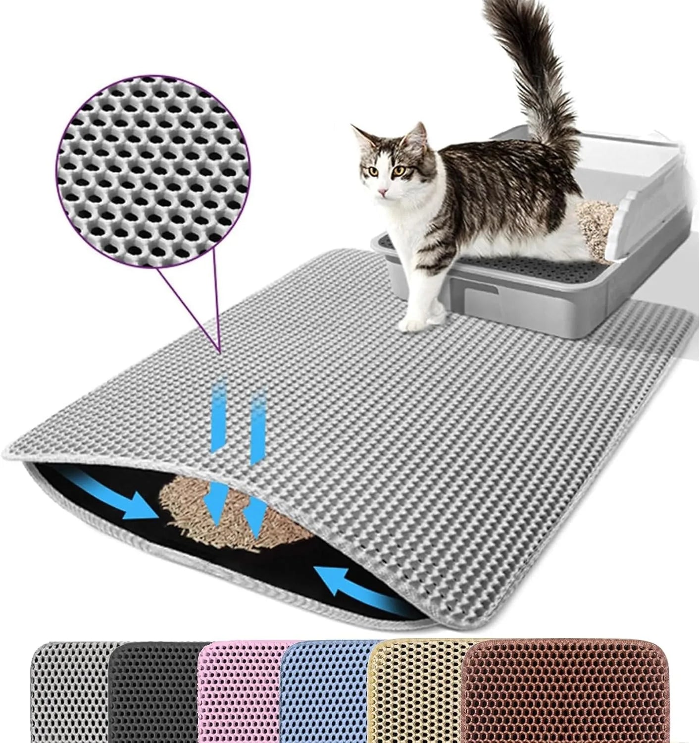 Alfombrilla para arena de gato de doble capa, antideslizante e impermeable - Accesorios para mascotas